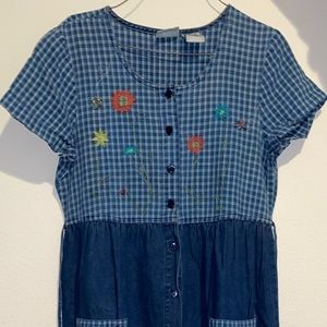 Embroidered Denim Midi Dress